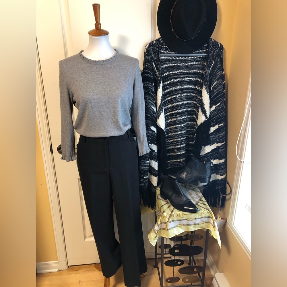 kate spade Gray Ruffle Trim Knit Sweater